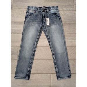 True Luck Men Classic Stretch Straight Jeans 34x30 Thick Stitch Pocket Flaps NWT